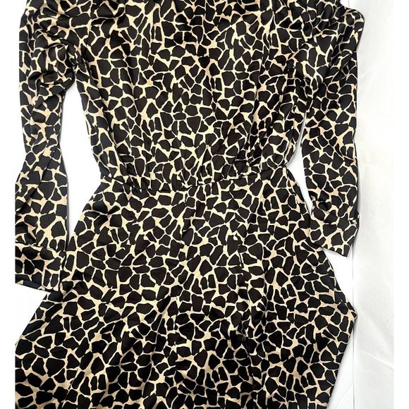 Zara Giraffe Brown Animal Print V-Neck Long Sleeve Button Up Mini Dress - Picture 8 of 10